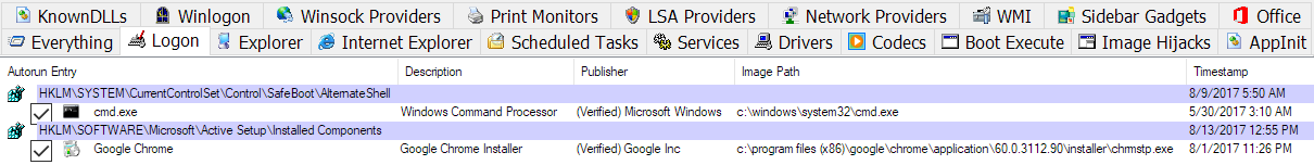 在Autoruns的默认视图中看不到notepad_backdoored.exe