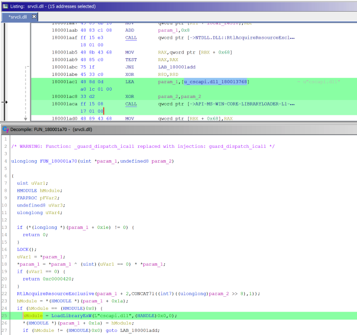 cscapi.dll中srvcli.dll调用LoadLibrary