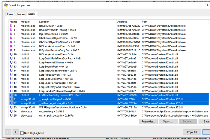 ProcMon中查看__delayLoadHelper2和ResolveDelayLoadedAPI