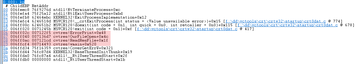cvtres-exit-call-stack