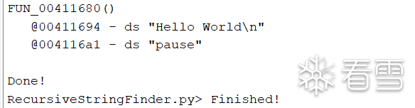 Figure 2.6 – Result of running the RecursiveStringFinder.py script over a Hello World program